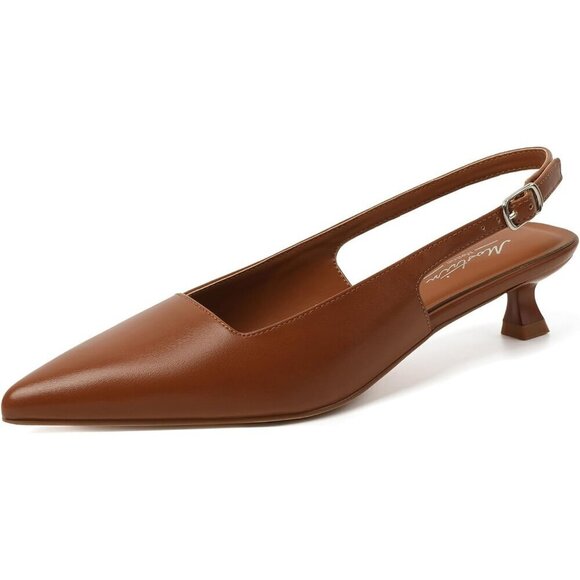 Shoes - Women's Brown Pointed Closed Toe Slingback Kitten Heels Pumps Party Shoes